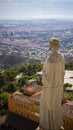 Barcelona, Spain - September 23, 2021: Stone statue on the roof of the Church of the Sacred Heart of Jesus on the summit of Parc Royalty Free Stock Photo